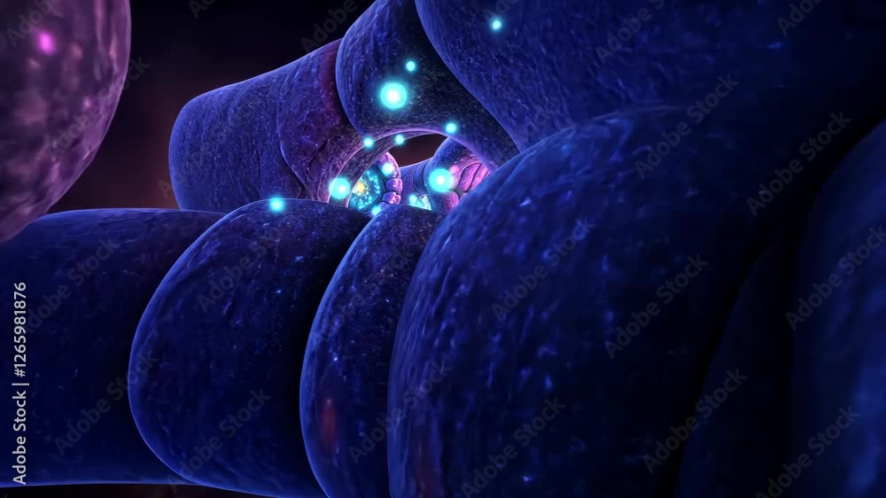 Poster exploring the intricate structure of neurons and synapses in a dynamic neural network
