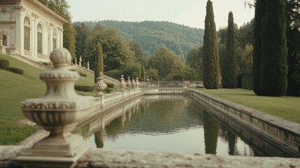 Fototapeta premium Elegant Italian Palace Gardens Reflecting in a Canal