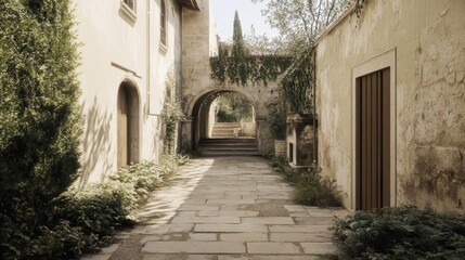 Fototapeta premium Italian alleyway sunlight garden pathway