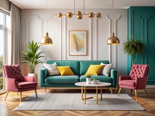 Modern Chic Living Room Interior Design, Colorful Furniture & Decor