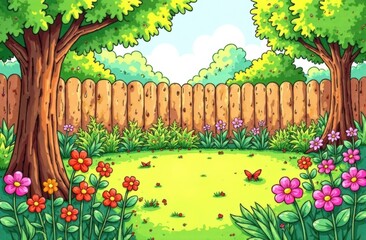 lower garden, children's drawing in cartoon style, thick lines. High quality photo