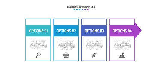 Horizontal progress bar featuring 4 arrow-shaped elements, symbolizing the four stages of business strategy and progression. Clean timeline infographic design template. Vector for presentation