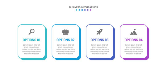 Horizontal progress bar featuring 4 arrow-shaped elements, symbolizing the four stages of business strategy and progression. Clean timeline infographic design template. Vector for presentation