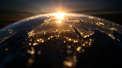 The world is lit up by digital links, displaying international data networks in a vibrant blue hue set against a dark backdrop