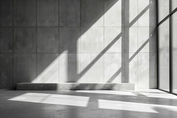 Obraz premium A concrete wall with a large window in the middle of it