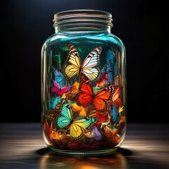 glass jar with red  butterflies 