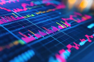 Abstract representation of financial market data flowing like a digital matrix