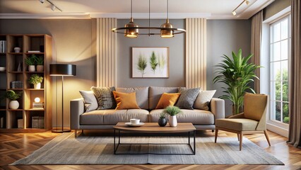 Modern Living Room Interior Design: Cozy Sofa & Stylish Furniture