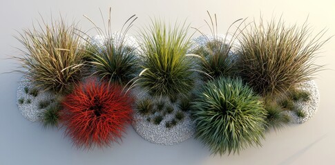 Obraz premium Littile bluestem against a transparent backdrop, rendered in 3D, serves as an illustrative digital composition for architectural visualization from a top-down perspective