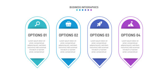 Horizontal progress bar featuring 4 arrow-shaped elements, symbolizing the four stages of business strategy and progression. Clean timeline infographic design template. Vector for presentation