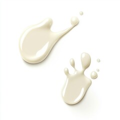 Fototapeta premium top view of two drops of cream on the surface of an irregularly shaped drop in the shape of footprints. Isolated on a white background