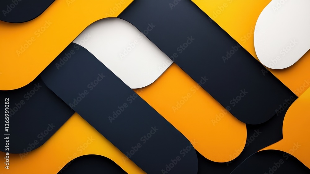 Poster modern abstract 3d yellow and black background with overlapping rounded rectangular shapes