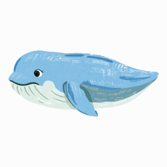 Cartoon Blue Whale Vector Illustration   Hand Drawn Marine Animal Artwork Isolated on White