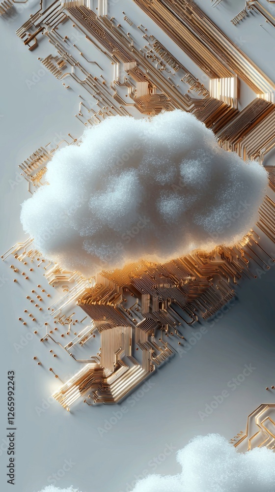 Poster a cloud computing icon is depicted alongside an abstract cloud shape, digital circuits, and illumina