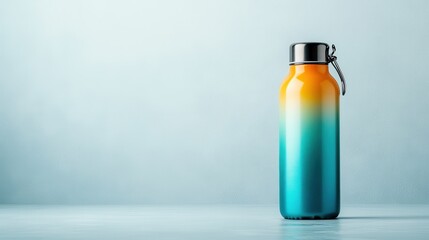 This image features a gradient-style water bottle showcasing a blend of orange and turquoise hues, creating a visually appealing design for modern living.