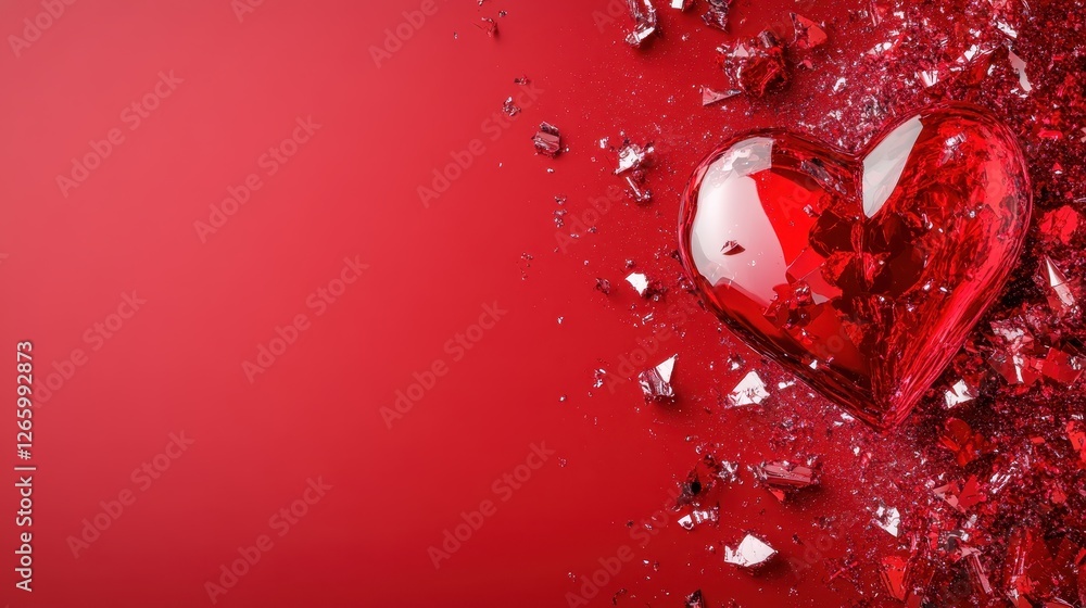 Poster this striking image features a large, polished red heart surrounded by sparkling shards of glass, cr