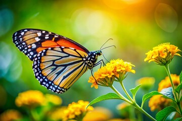 Monarch Butterfly on Yellow Flower in Florida Sunshine - Vibrant Nature Stock Photo