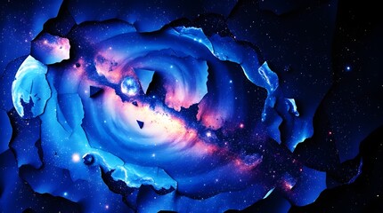 Fragmented galaxy swirl layered cosmic portal concept mystical deep space art surreal starry horizon