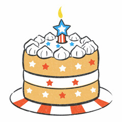 Illustration of a Fourth of July Cake with Stars and Stripes, Perfect for Patriotic and Independence Day Graphics