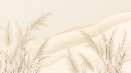 Neutral Beige Wheat Field Illustration. Minimal, Serene Wallpaper.