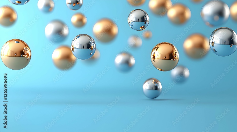 Poster floating metallic spheres abstract 3d rendering