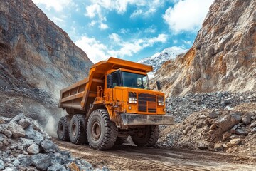 Big mining truck transporting ore in an open pit mine