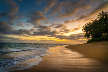 Fototapeta premium Remote beach in Kauai Hawaii at sunrise