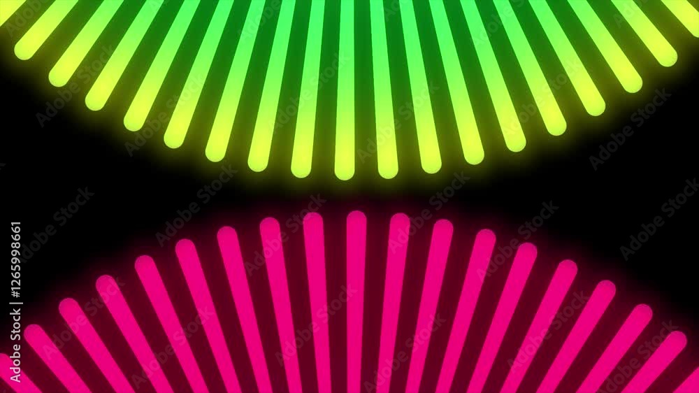 Poster 4k seamless loop: rotating circle animation background video multi-colored with copy space area.