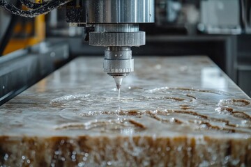 Waterjet cutter slicing through stone with precision and power