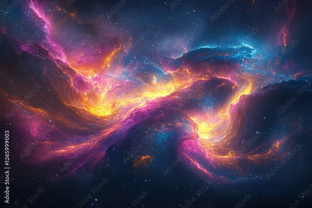 Poster A vibrant nebula swirls in cosmic space, displaying a breathtaking array of fiery colors and celestial dust.