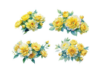 Set of Yellow Floral wedding elements collection. Wedding concept flowers. Floral poster, invitation. Vector arrangements for greeting cards or invitations