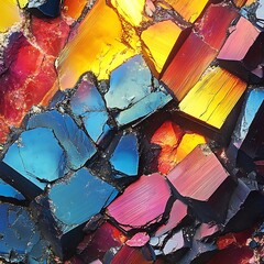 Colorful Abstract Pattern of Shattered Glass and Iridescent Stones