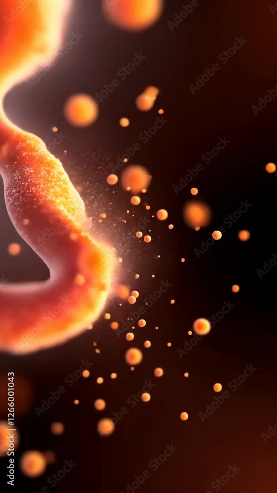 Poster colorful abstract design depicting particles in motion through a dark background, showcasing dynamic