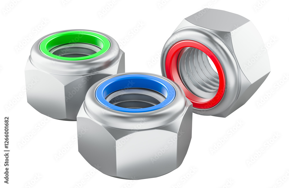 Poster nylon nuts, 3d rendering isolated on transparent background