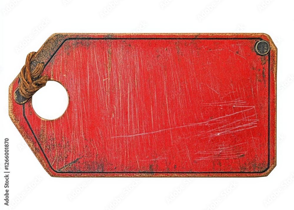 Poster vintage red price tag with string and distressed texture background