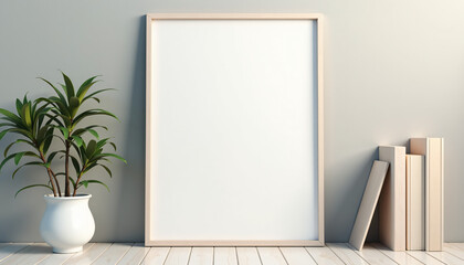 Blank frame mockup with books for interior design and branding
