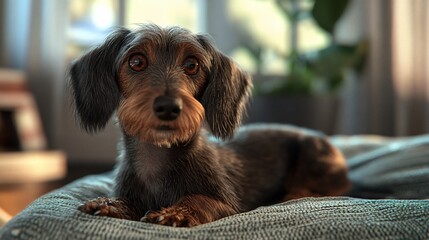 Close-Up of a Black and Tan Wirehaired Dachshund