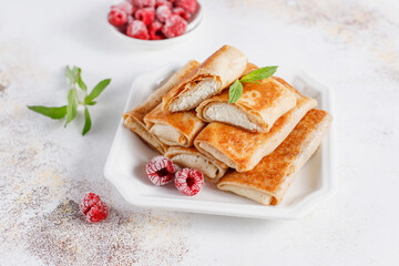 Homemade delicious frozen stuffed pancakes.