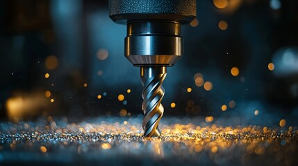Close-up of a cutting tool operating on metal in a workshop environment