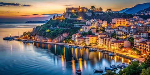 Night Lights of Agropoli, Cilento Coast, Italy: Scenic Coastal Town at Dusk