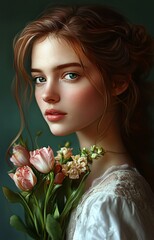 Young Woman Holding Beautiful Flower Bouquet
