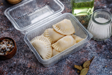 Raw semi finished frozen products, meals.