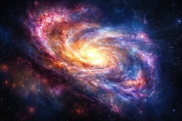 Obraz premium A vibrant spiral galaxy swirls with cosmic dust and gas, showcasing the beauty of the universe.