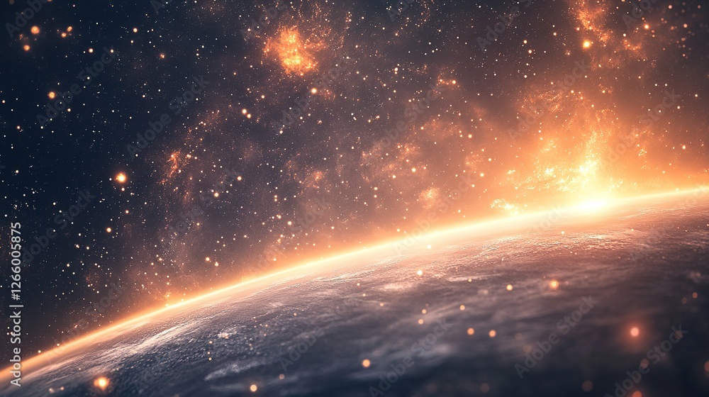 Aufkleber celestial event observing earth from space cosmic scene digital art outer space panoramic view unive