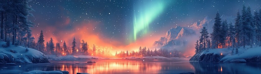 Spectacular northern lights over a calm winter lake nature landscape photography serene environment night view