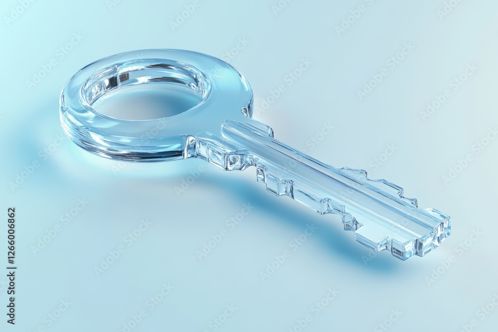 Aufkleber glass key on gradient light blue background symbolizing security, access, data protection, and probl