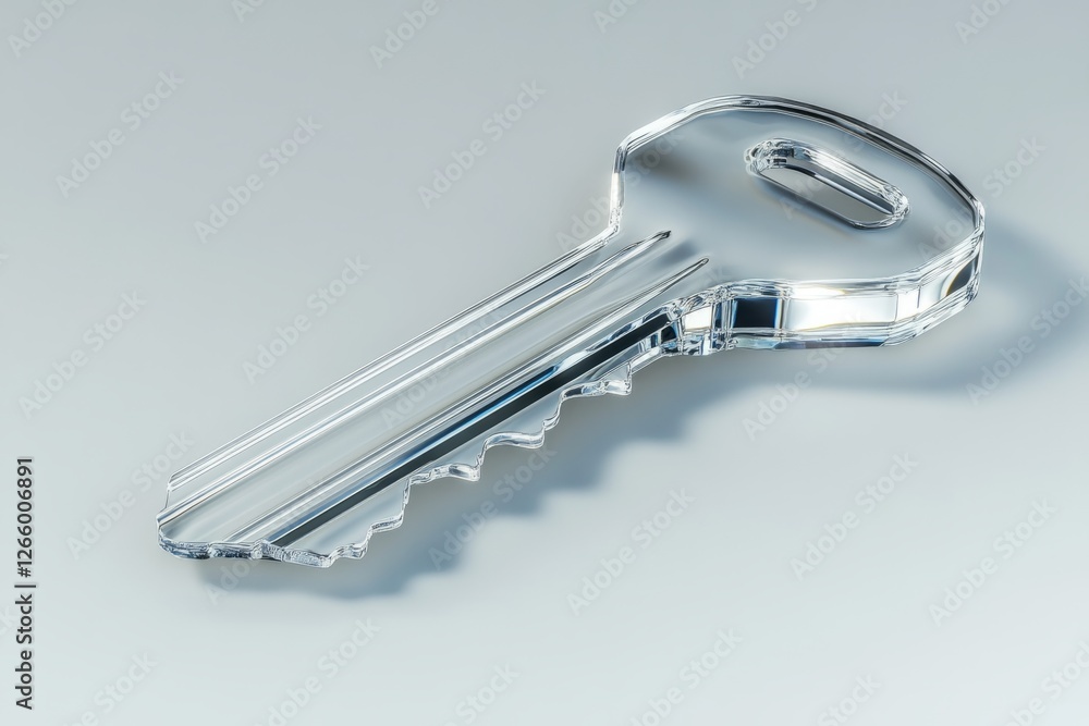 Poster Glass key resting on a gradient background, representing concepts of security, access, and problem-solving