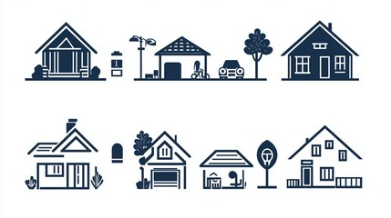 A row of houses with a garage and a car