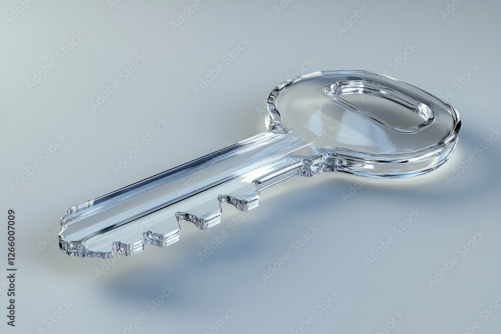 Poster Glass key resting on a gradient background, representing concepts of security, access, and problem-solving