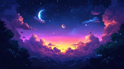 Fototapeta premium Serene sunset over colorful clouds dreamy landscape digital art tranquil environment vibrant viewpoint